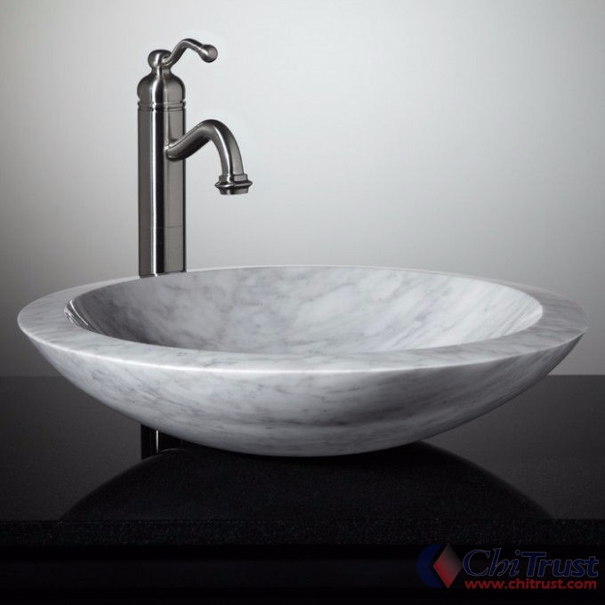 Single hole vessel sink bathroom natural stone marble wash b